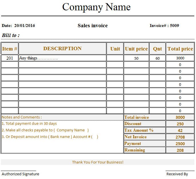 Invoice form