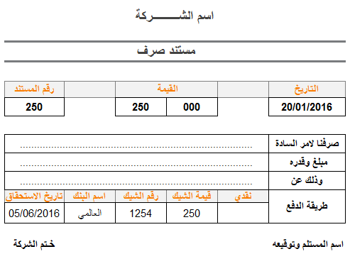 صورة مستند الصرف 